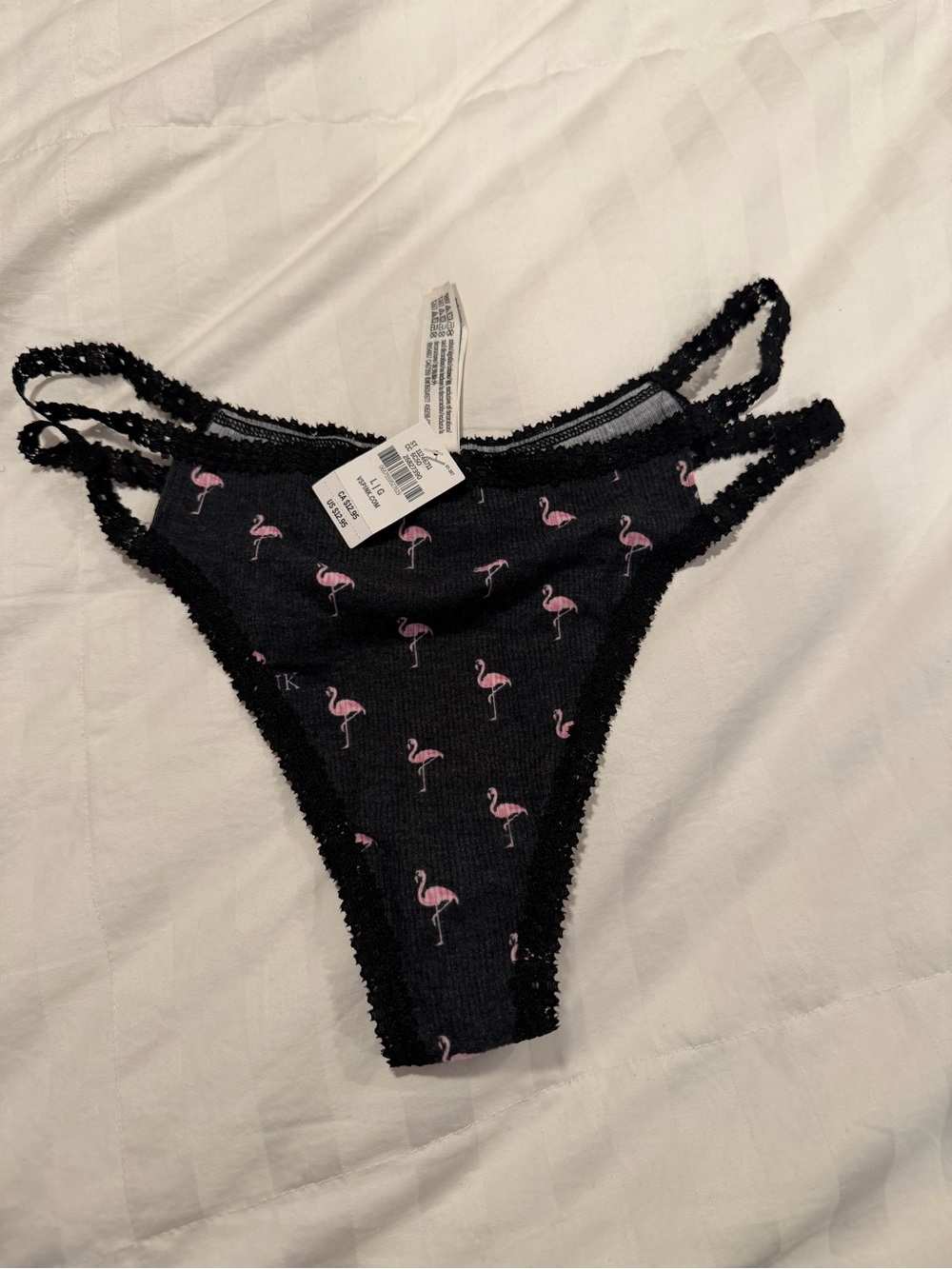 PINK Victoria's Secret Black Bikini Bottom with Pink Flamingo Motif